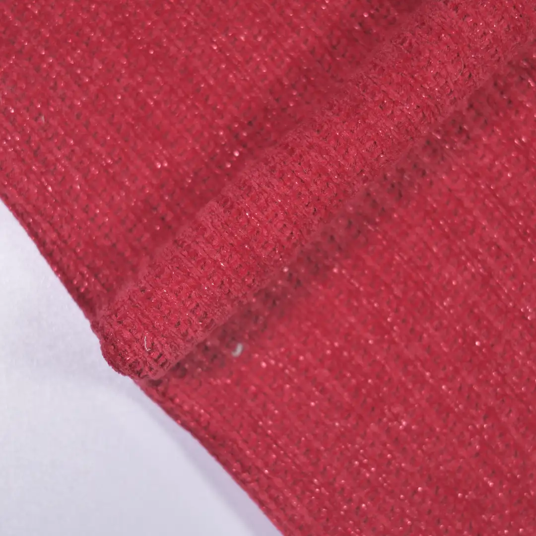 China Fabric for Open Cardigan (Sweater),Round Neck Pullover (Sweater),Crew Neck Pullover (Sweater),Crop Top Pullover (Sweater) Worsted Fancy Suiting Woolen METALLIC GOLD Polyester red color buy from China wholesaler bulk order at wholesale price free worldwide shipping Alibaba