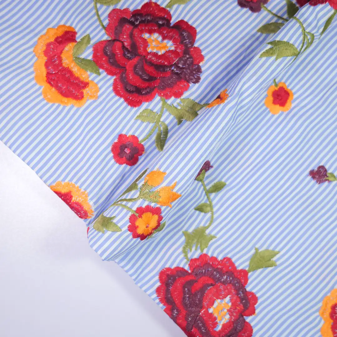 China Fabric for Shirt,Tank Top,Crop Top,Skirt Schiffli Synthetic Woven Fabric Polyester Cotton blue color buy from China wholesaler bulk order at wholesale price free worldwide shipping Alibaba