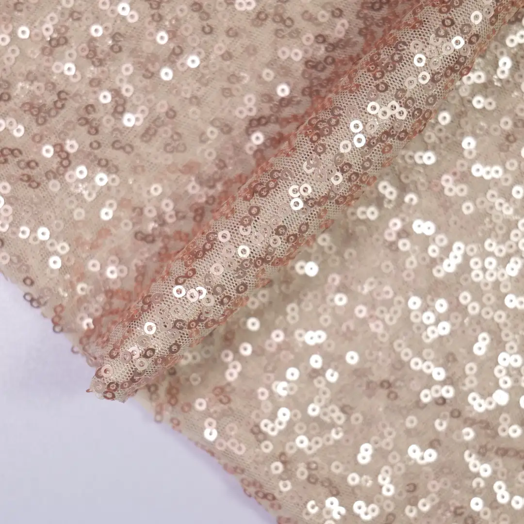 China Fabric for Skirt Sequined Mesh Fabric Knit Fabric Polyester BEIGE color buy from China wholesaler bulk order at wholesale price free worldwide shipping Alibaba