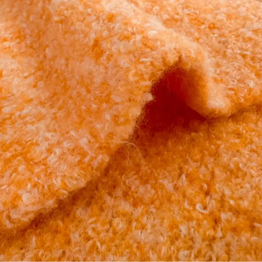 China Yarn for Open Cardigan (Sweater),Half-Zipper Cardigan (Sweater),Knitted Jacket (Sweater),Round Neck Pullover (Sweater),V-Neck Button Up Cardigan (Sweater) Boucle Yarn Fancy Yarn Recycled Polyester Acrylic Nylon Wool Elastane Orange color buy from China wholesaler bulk order at wholesale price free worldwide shipping Alibaba