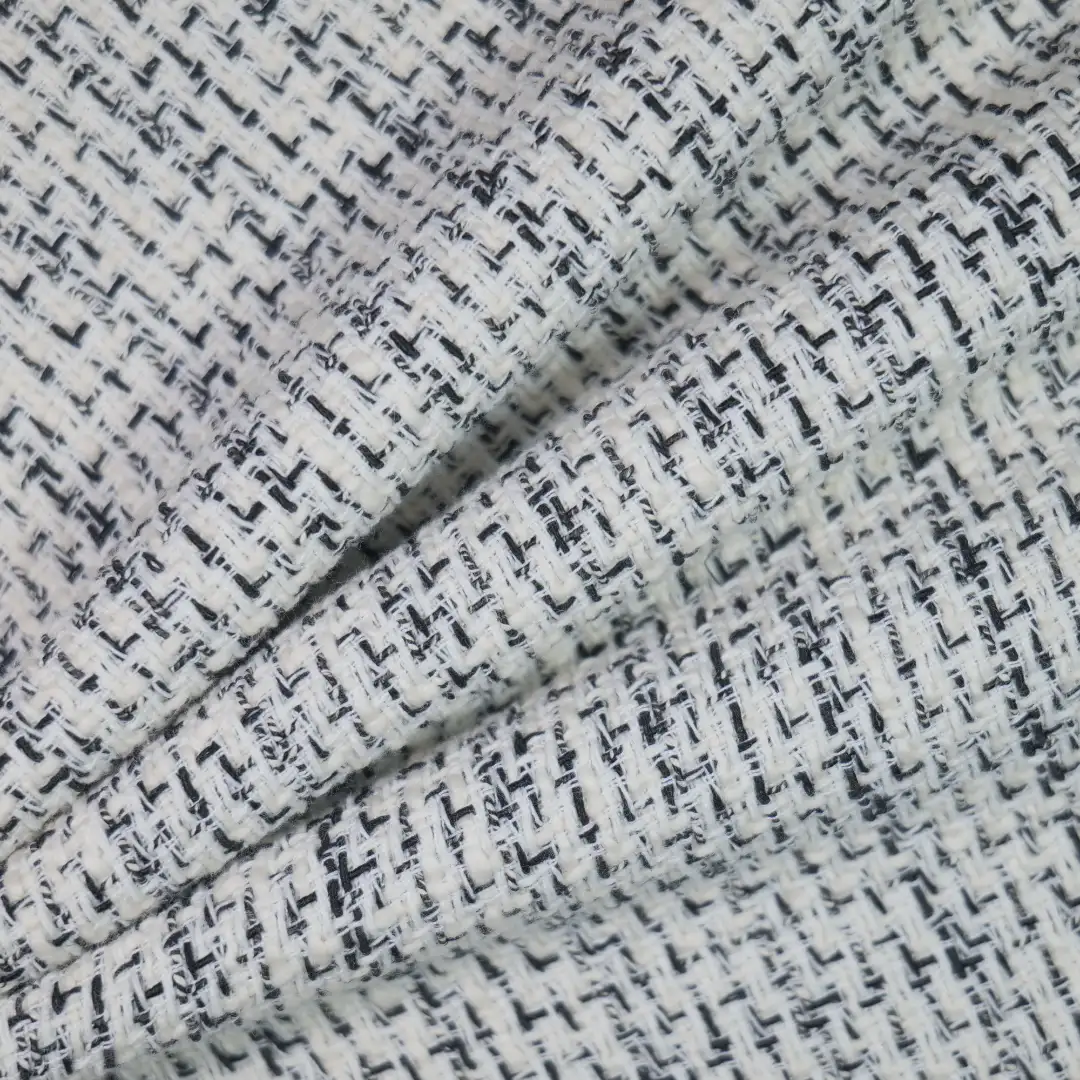 China Fabric for Blazer,Overcoat,Open Waistcoat Chanel-Style Fabric Woolen Polyester Cotton black white color buy from China wholesaler bulk order at wholesale price free worldwide shipping Alibaba
