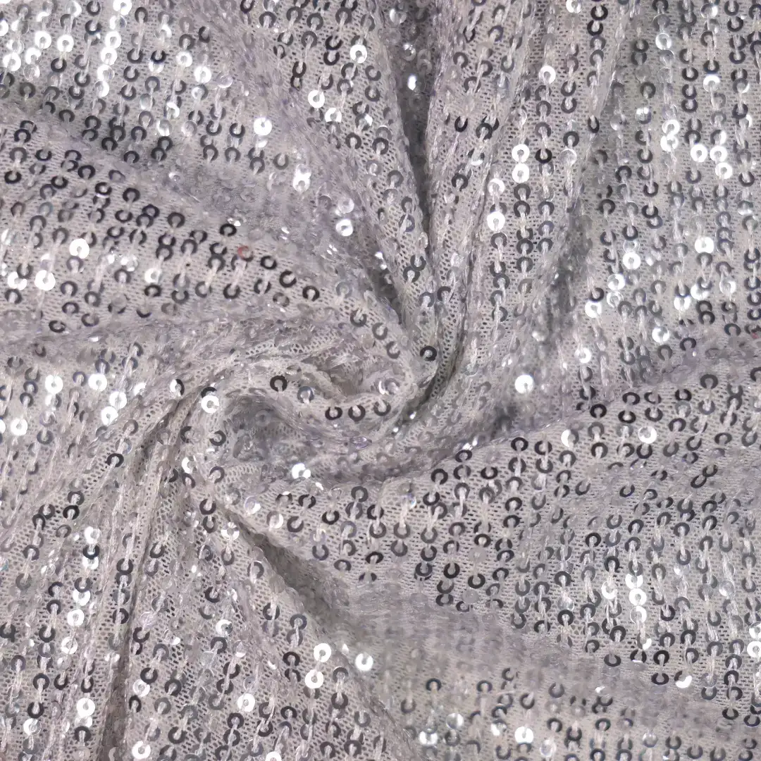 China Fabric for Crop Top,Skirt Mesh Knit Fabric Polyester Spandex Silver color buy from China wholesaler bulk order at wholesale price free worldwide shipping Alibaba