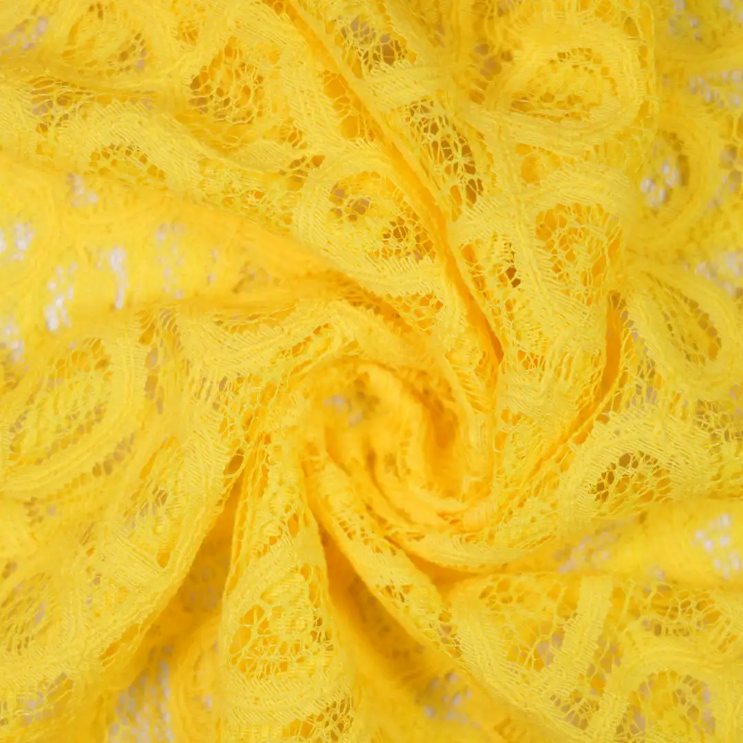 China Fabric for Gathered Strappy Mini Dress,Backless Beach Dress,Strap Midi Dress Lace Knit Fabric Nylon Spandex yellow color buy from China wholesaler bulk order at wholesale price free worldwide shipping Alibaba