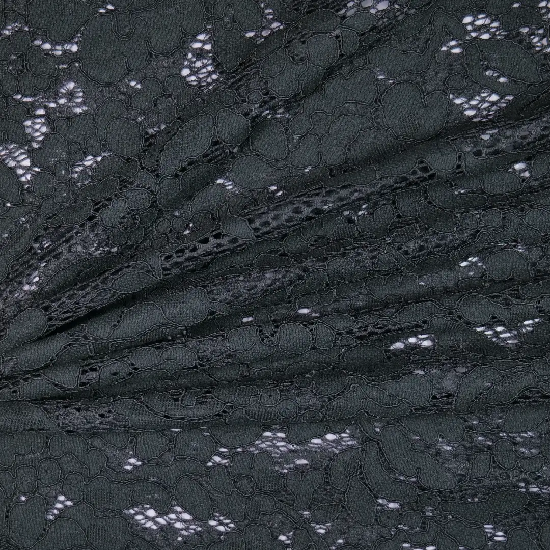 China Fabric for Gathered Strappy Mini Dress,Backless Beach Dress,Puffball Strappy Dress Lace Knit Fabric Cotton Nylon Rayon BLACK color buy from China wholesaler bulk order at wholesale price free worldwide shipping Alibaba