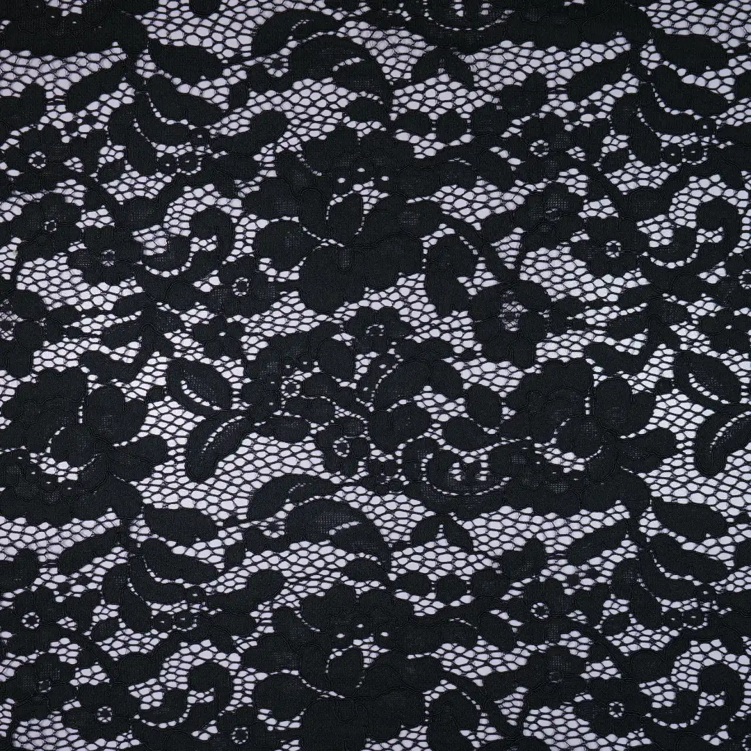 China Fabric for Gathered Strappy Mini Dress,Backless Beach Dress,Puffball Strappy Dress Lace Knit Fabric Cotton Nylon Rayon BLACK color buy from China wholesaler bulk order at wholesale price free worldwide shipping Alibaba