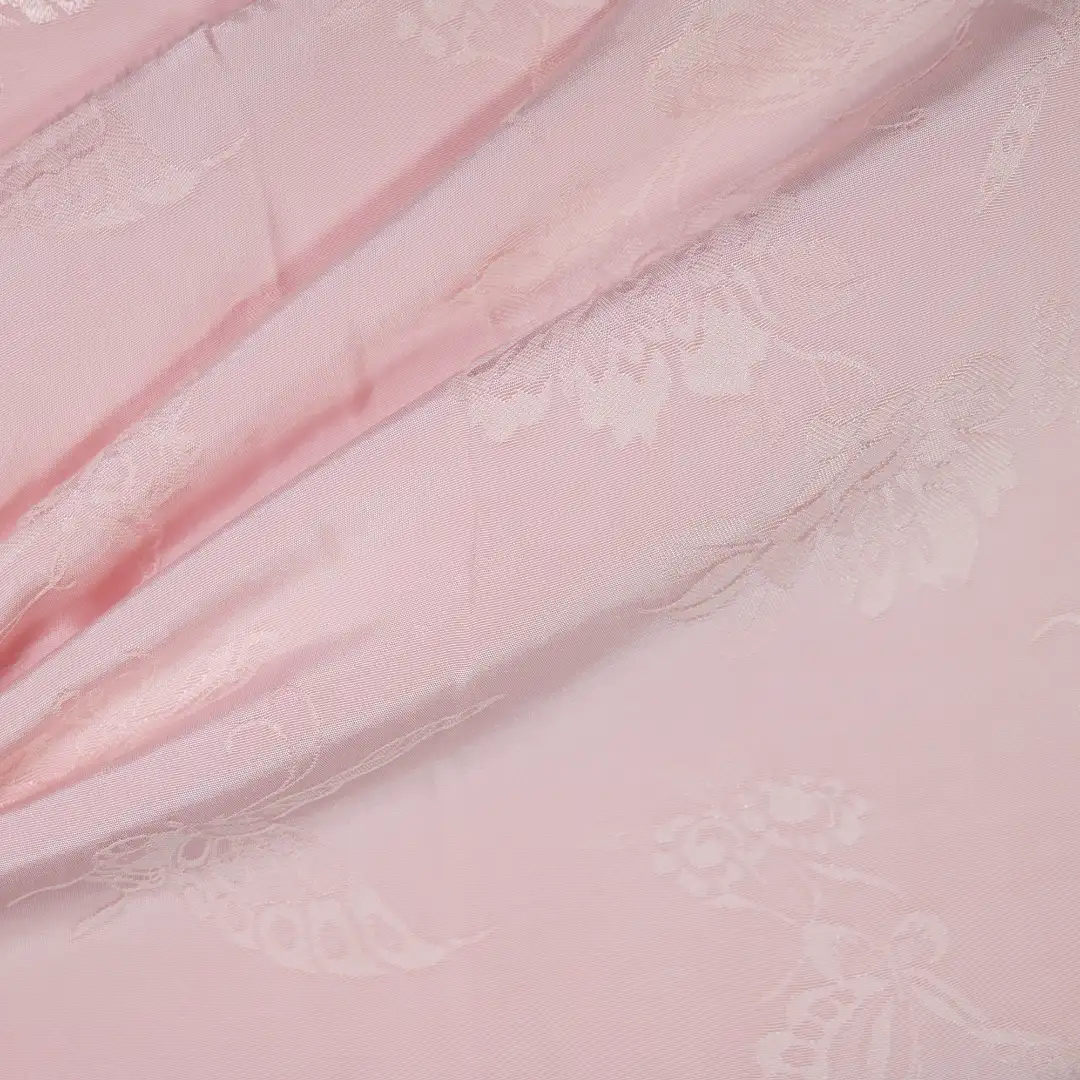 China Fabric for Shirt,Skirt,Backless Beach Dress,Puffball Strappy Dress Cotton/Rayon Jacquard Woven Blended Fabric Viscose Rayon pink color buy from China wholesaler bulk order at wholesale price free worldwide shipping Alibaba