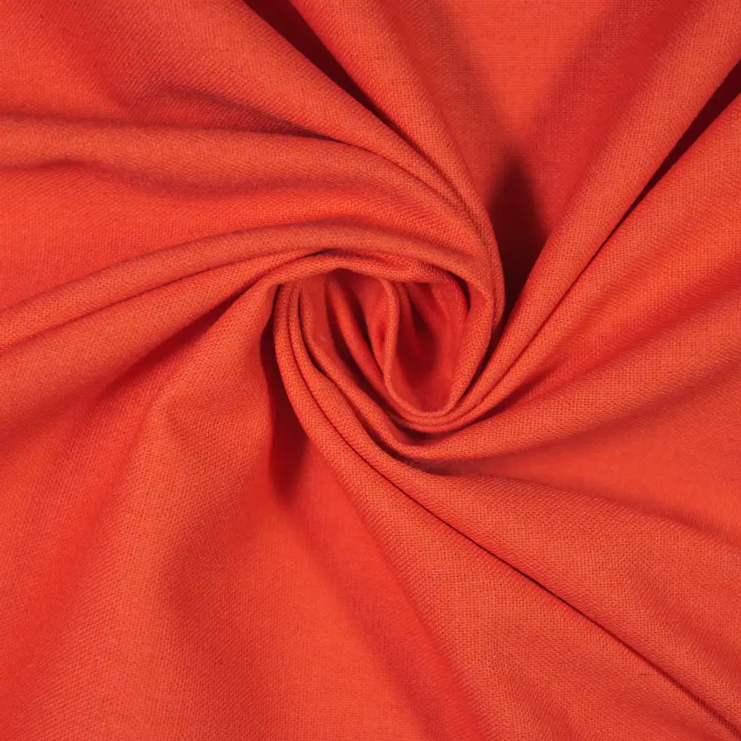 China Fabric for Shirt,Pants,T-Shirt,Skirt Polyester/Rayon Plain Woven Blended Fabric Polyester Rayon Flax Cotton Tangerine color buy from China wholesaler bulk order at wholesale price free worldwide shipping Alibaba