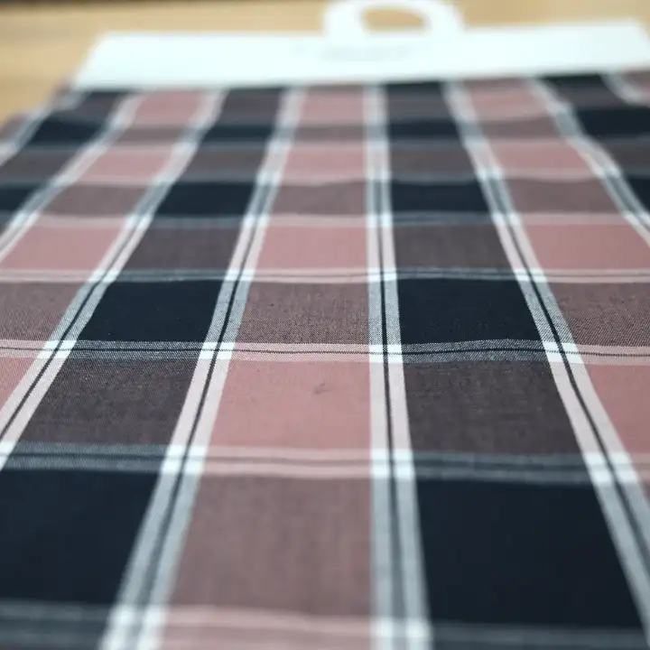 India Fabric for Shirt Cotton YD Twill Natural Woven Fabric Cotton Dusty Rose + Dark Navy Check color buy from India wholesaler bulk order at wholesale price free worldwide shipping Alibaba