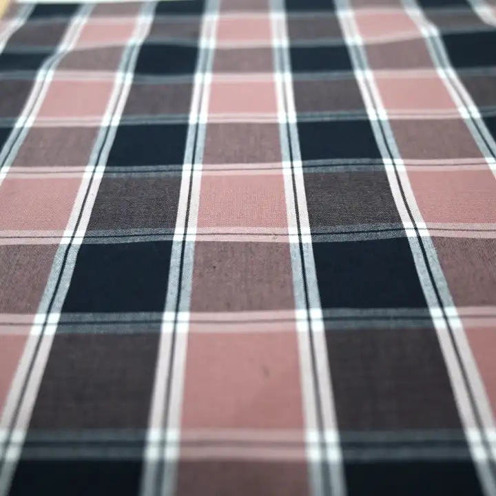 India Fabric for Shirt Cotton YD Twill Natural Woven Fabric Cotton Dusty Rose + Dark Navy Check color buy from India wholesaler bulk order at wholesale price free worldwide shipping Alibaba