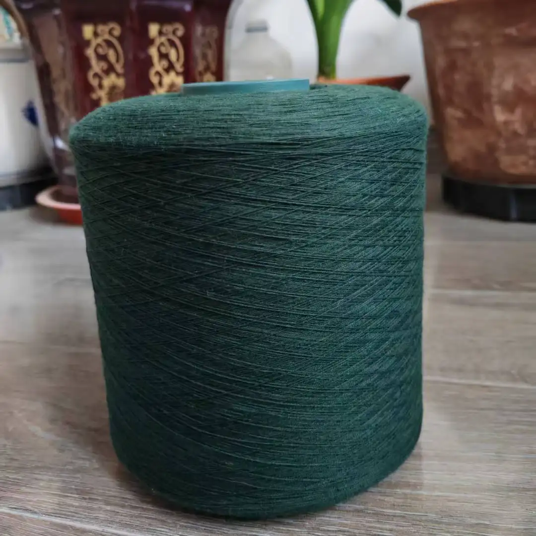 China Yarn for Open Cardigan (Sweater),Full-Zipper Cardigan (Sweater),Half-Zipper Cardigan (Sweater) Ring Spun Regular Yarn Cotton Recycled Polyester green color buy from China wholesaler bulk order at wholesale price free worldwide shipping Alibaba