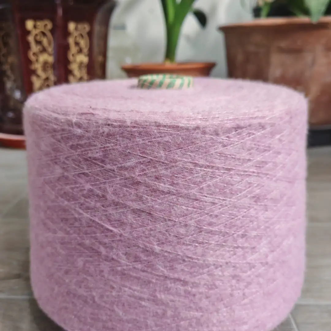 China Yarn for Open Cardigan (Sweater),Full-Zipper Cardigan (Sweater),Half-Zipper Cardigan (Sweater) Mossy Yarn Fancy Yarn Recycled Polyester Acrylic Wool Spandex pink color buy from China wholesaler bulk order at wholesale price free worldwide shipping Alibaba