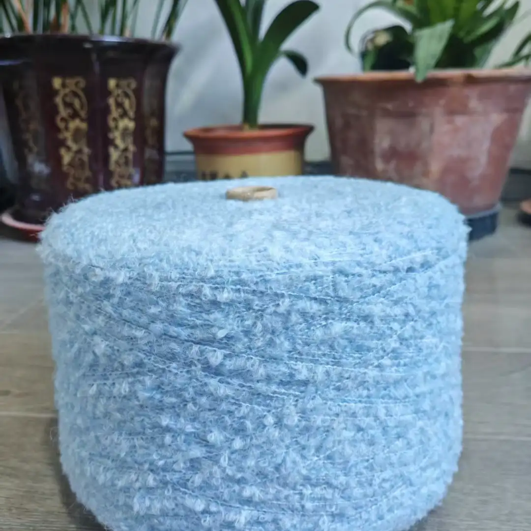 China Yarn for Open Cardigan (Sweater),Full-Zipper Cardigan (Sweater),Half-Zipper Cardigan (Sweater) Boucle Yarn Fancy Yarn Recycled Polyester Polyester Acrylic Wool Spandex blue color buy from China wholesaler bulk order at wholesale price free worldwide shipping Alibaba