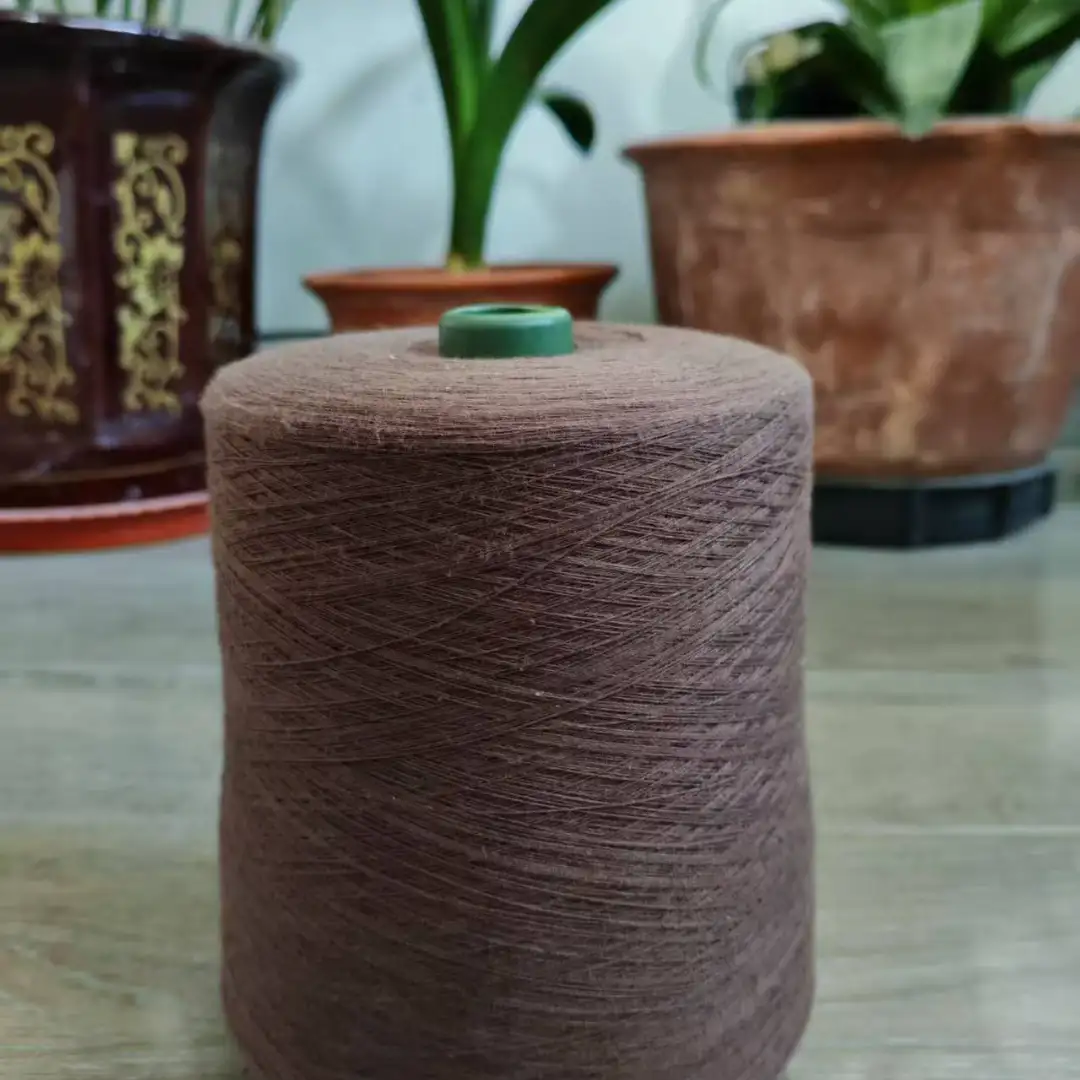 China Yarn for Open Cardigan (Sweater),Full-Zipper Cardigan (Sweater),Half-Zipper Cardigan (Sweater) Ring Spun Regular Yarn Cotton Recycled Polyester Brown color buy from China wholesaler bulk order at wholesale price free worldwide shipping Alibaba