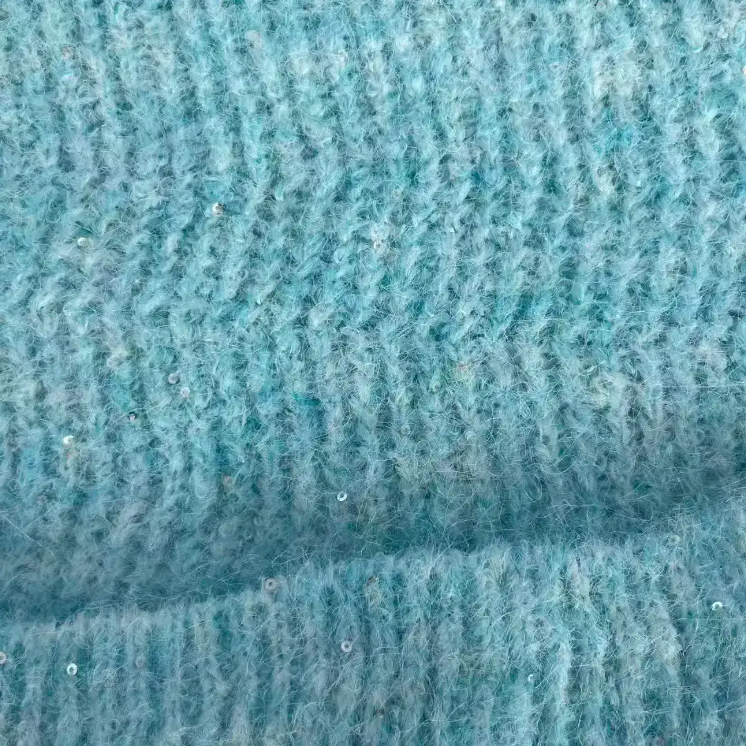 China Yarn for Round Neck Pullover (Sweater),Hoodie  (Sweater),Dresses (Pullover) (Sweater),Skirt (Sweater),Roll Neck Jumper (Sweater) Mossy Yarn Fancy Yarn Wool Nylon Polyester Elastane Sequin blue, purple, sparkling color buy from China wholesaler bulk order at wholesale price free worldwide shipping Alibaba