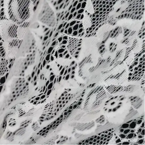 China Fabric for Skirt,Kids Lace Trim Dress,Lace-Up V-Neck Crop Top Lace Knit Fabric Polyamide Spandex white color buy from China wholesaler bulk order at wholesale price free worldwide shipping Alibaba