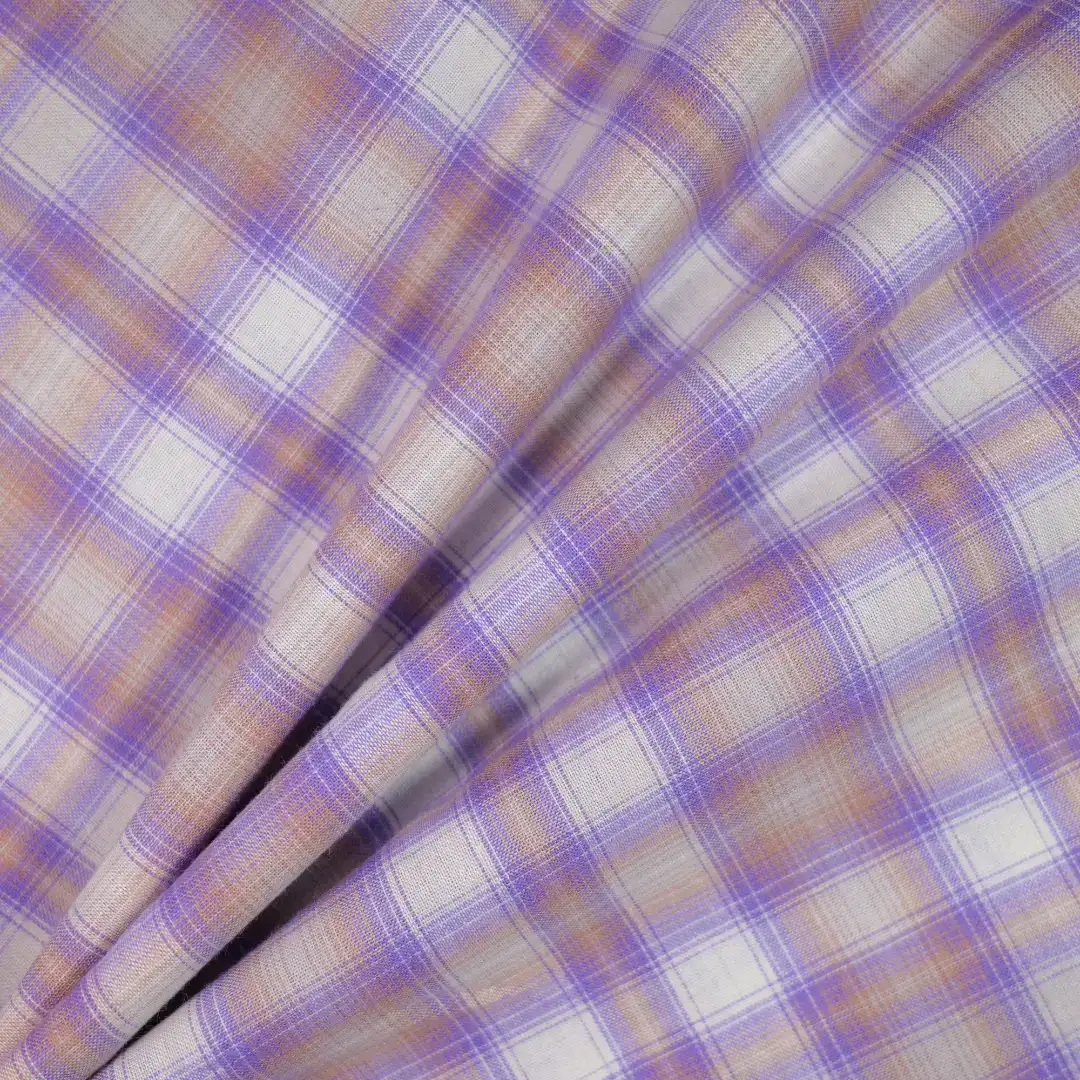 China Fabric for Shirt,Stand Collar Double-Breasted Shirt,V-Neck Short Sleeve Shirt V Yarn Dyed Check Natural Woven Fabric Cotton purple color buy from China wholesaler bulk order at wholesale price free worldwide shipping Alibaba