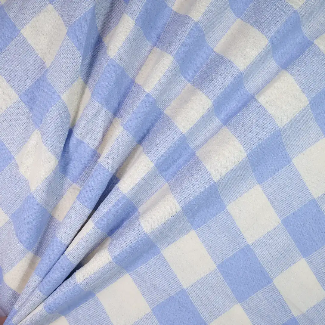 China Fabric for Shirt,Casual Long Sleeve Crop Shirt,Cropped V-Neck Shirt Yarn Dyed Check Natural Woven Fabric Cotton blue white color buy from China wholesaler bulk order at wholesale price free worldwide shipping Alibaba