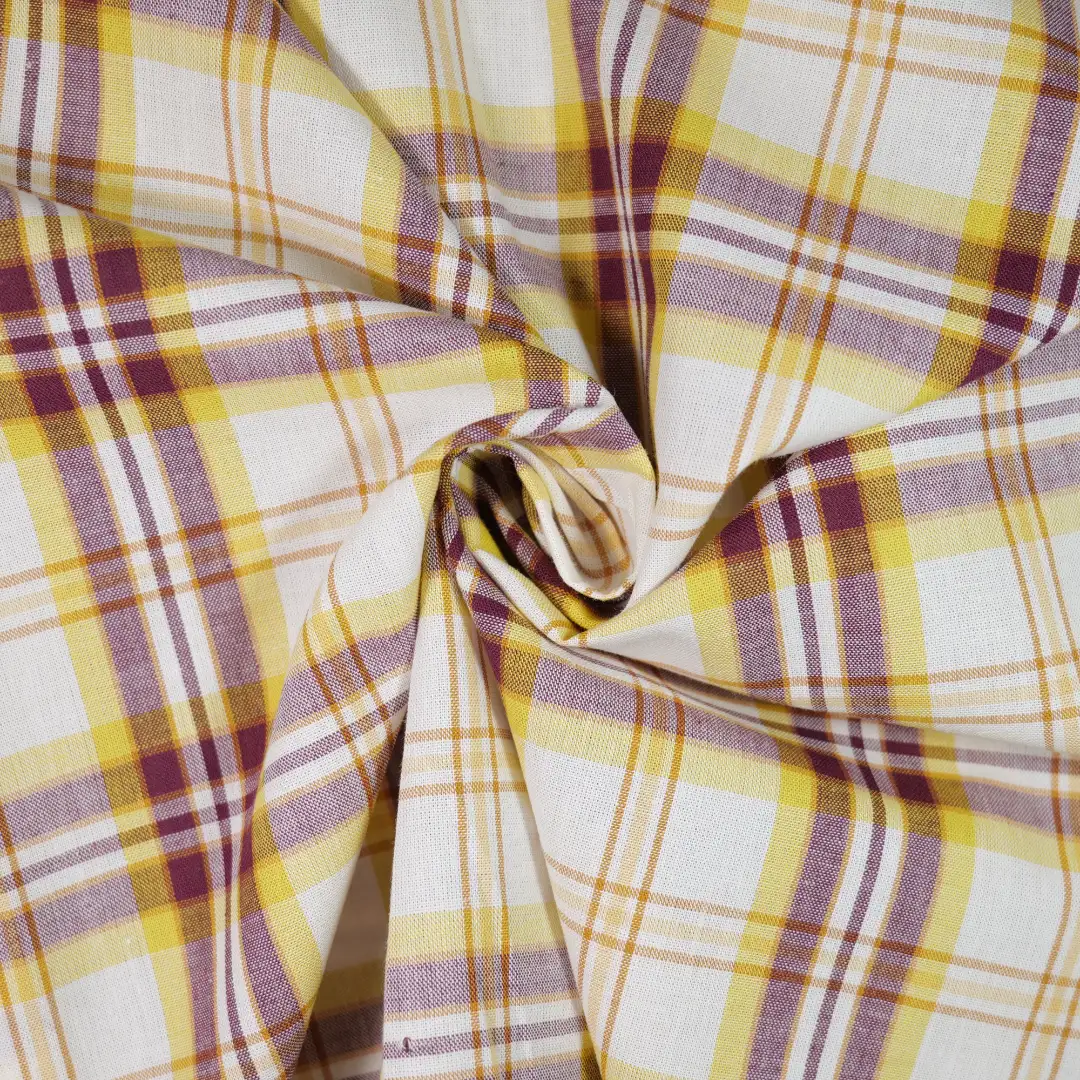 China Fabric for Shirt,Casual Long Sleeve Crop Shirt,Cropped V-Neck Shirt Yarn Dyed Check Natural Woven Fabric Cotton yellow white purple color buy from China wholesaler bulk order at wholesale price free worldwide shipping Alibaba