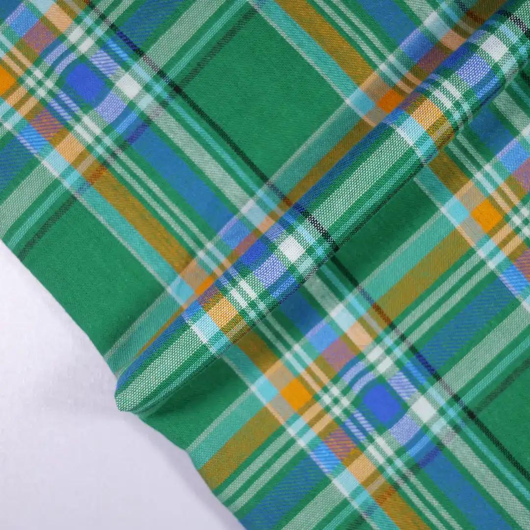 China Fabric for Shirt,Cropped V-Neck Shirt,Womens Slim Fit Shirt Yarn Dyed Check Woven Blended Fabric Cotton Rayon green blue color buy from China wholesaler bulk order at wholesale price free worldwide shipping Alibaba