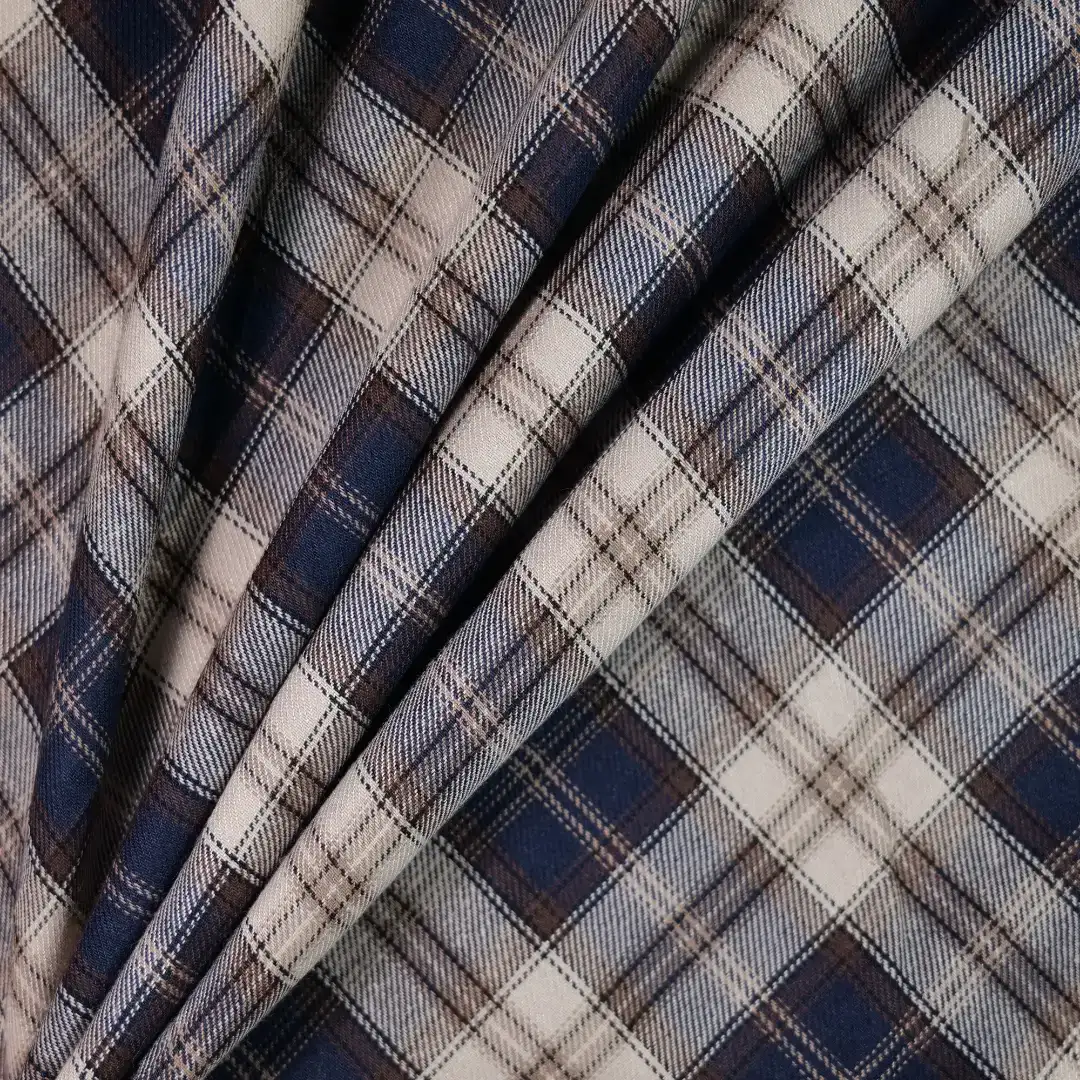 China Fabric for Shirt,Cropped V-Neck Shirt,V-Neck Short Sleeve Shirt V Yarn Dyed Check Woven Blended Fabric Cotton GREY BROWN color buy from China wholesaler bulk order at wholesale price free worldwide shipping Alibaba