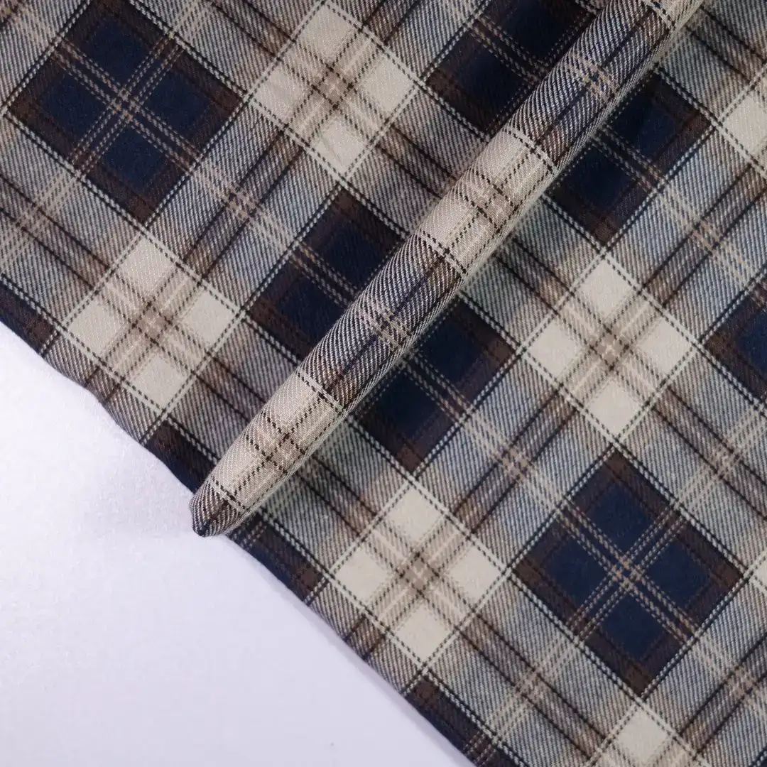 China Fabric for Shirt,Cropped V-Neck Shirt,V-Neck Short Sleeve Shirt V Yarn Dyed Check Woven Blended Fabric Cotton GREY BROWN color buy from China wholesaler bulk order at wholesale price free worldwide shipping Alibaba
