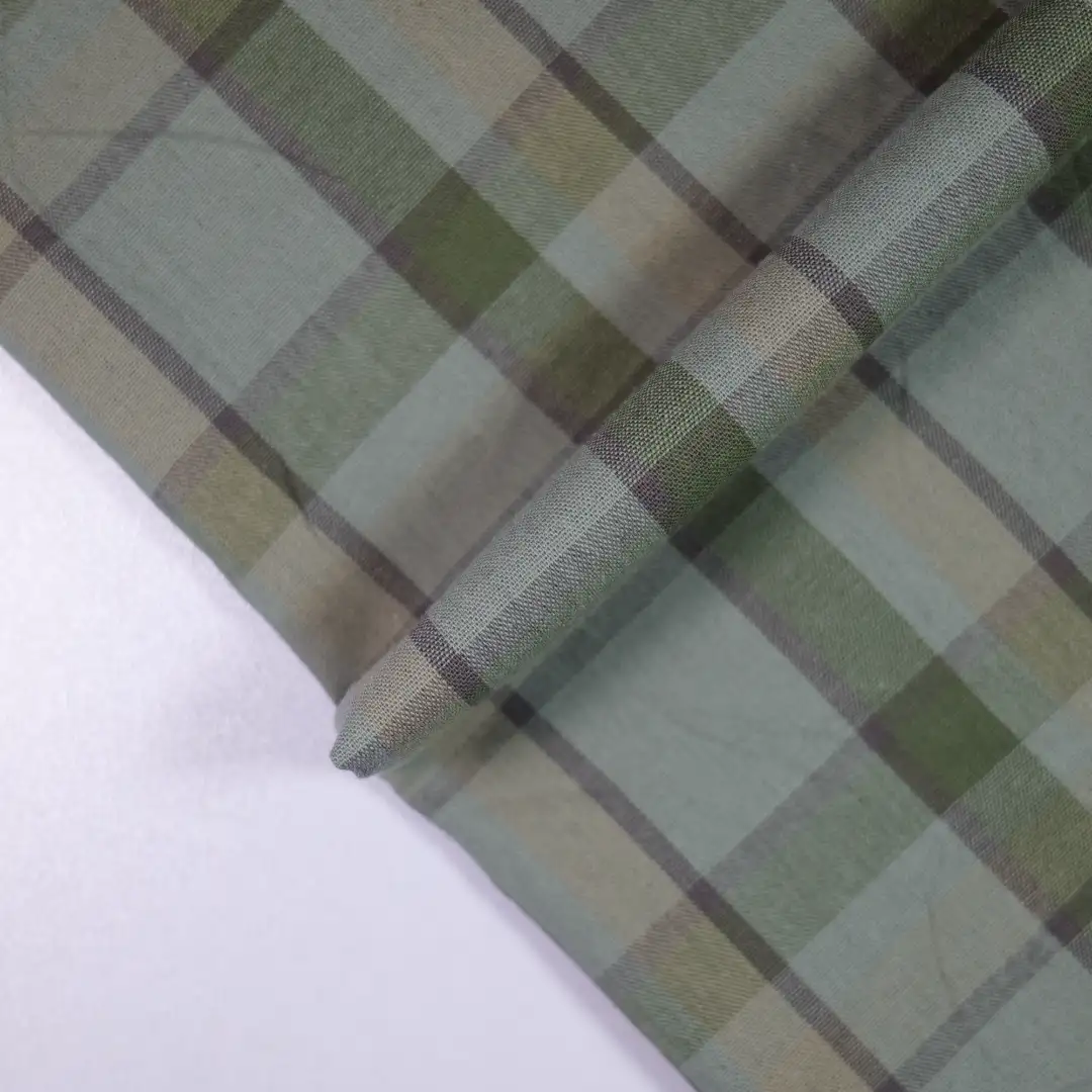 China Fabric for Shirt,Womens Slim Fit Shirt,Womens Stand Collar Shirt Yarn Dyed Check Natural Woven Fabric Cotton green color buy from China wholesaler bulk order at wholesale price free worldwide shipping Alibaba