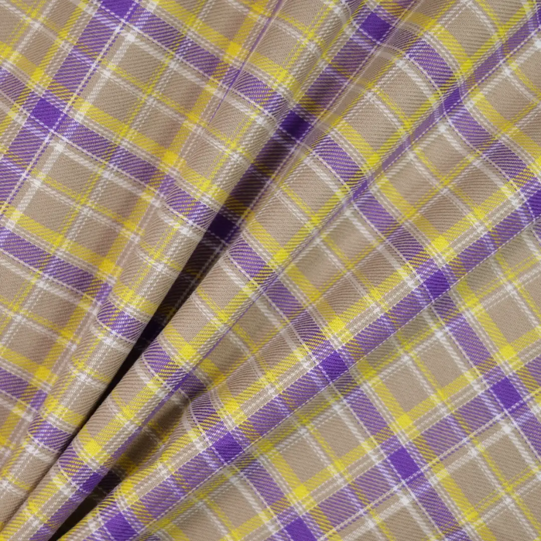 China Fabric for Shirt,Womens Slim Fit Shirt,Womens Stand Collar Shirt Yarn Dyed Check Natural Woven Fabric Cotton yellow purple color buy from China wholesaler bulk order at wholesale price free worldwide shipping Alibaba