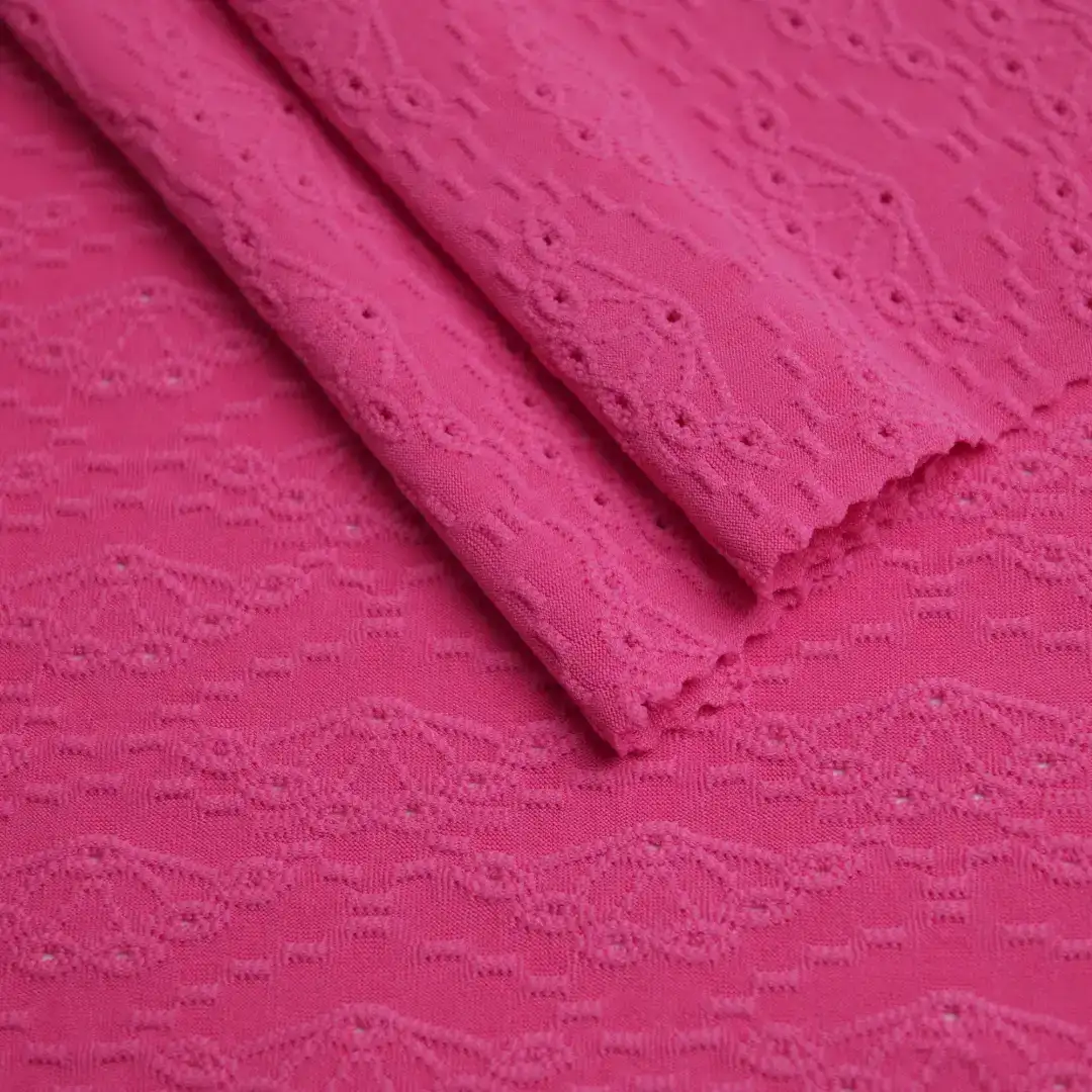 China Fabric for Shirt,Dresses (Pullover)  Weft Jacquard Knit Fabric Polyester Spandex Pink color buy from China wholesaler bulk order at wholesale price free worldwide shipping Alibaba