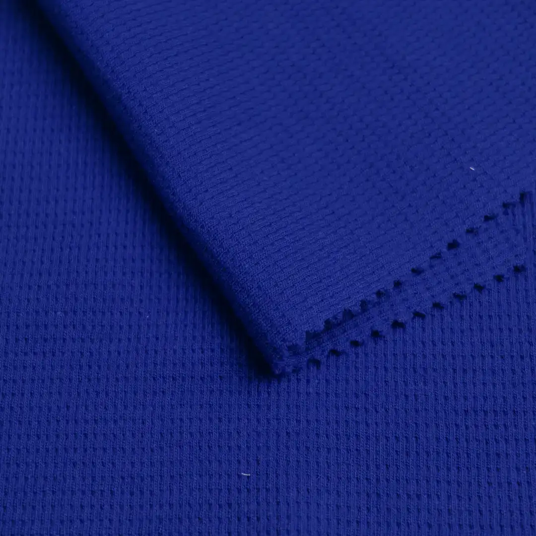 China Fabric for T-Shirt,Hoodie,Ladies Vest ,Men’s Vest ,T-shirt ,Polo T-shirt  Waffle Knit Fabric Cotton Polyester Blue color buy from China wholesaler bulk order at wholesale price free worldwide shipping Alibaba