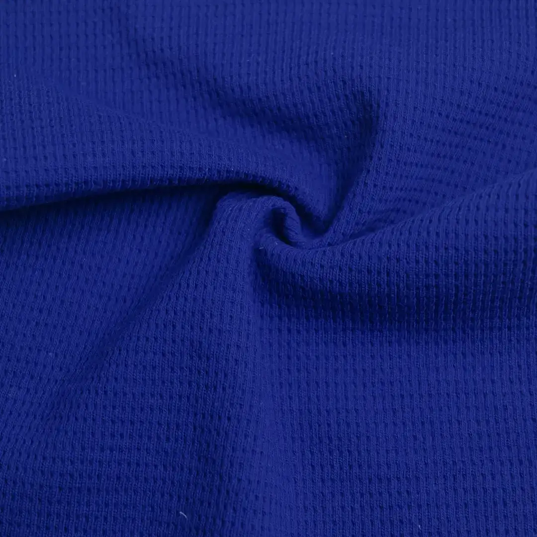 China Fabric for T-Shirt,Hoodie,Ladies Vest ,Men’s Vest ,T-shirt ,Polo T-shirt  Waffle Knit Fabric Cotton Polyester Blue color buy from China wholesaler bulk order at wholesale price free worldwide shipping Alibaba