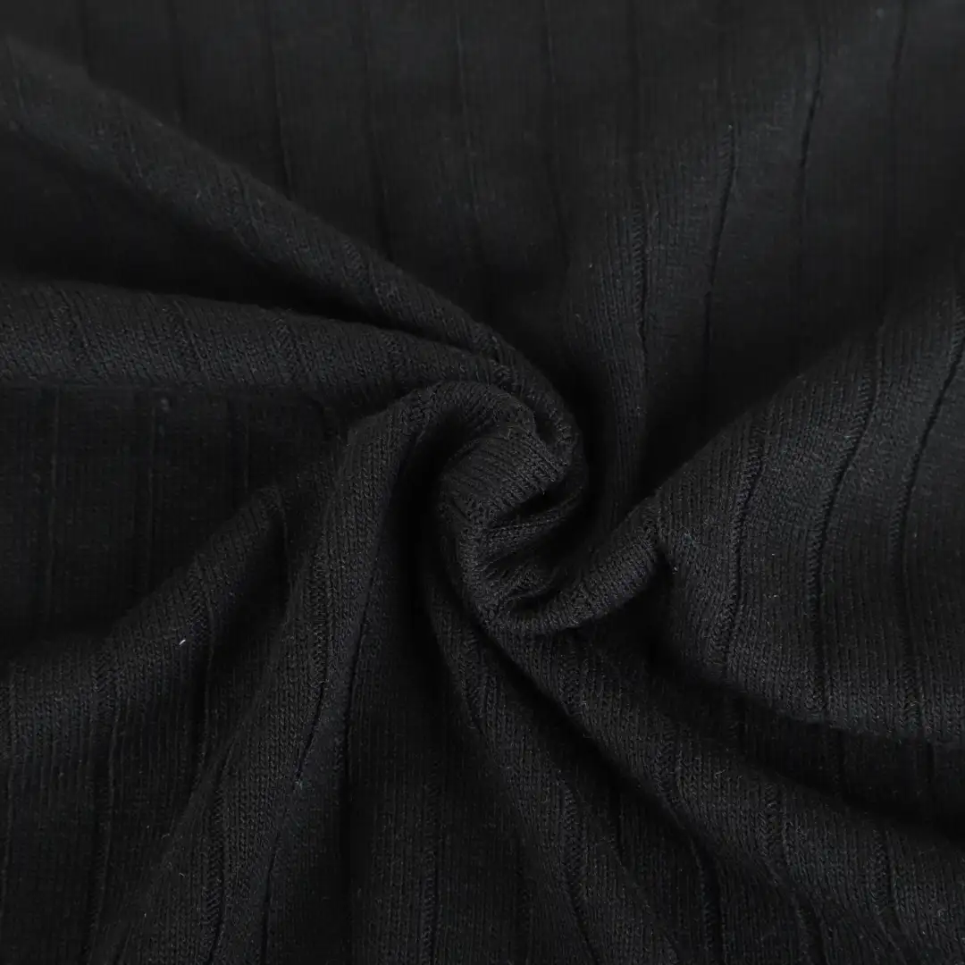 China Fabric for Polo Shirt,Hoodie Rib Knit Fabric Polyester Rayon Spandex Black color buy from China wholesaler bulk order at wholesale price free worldwide shipping Alibaba