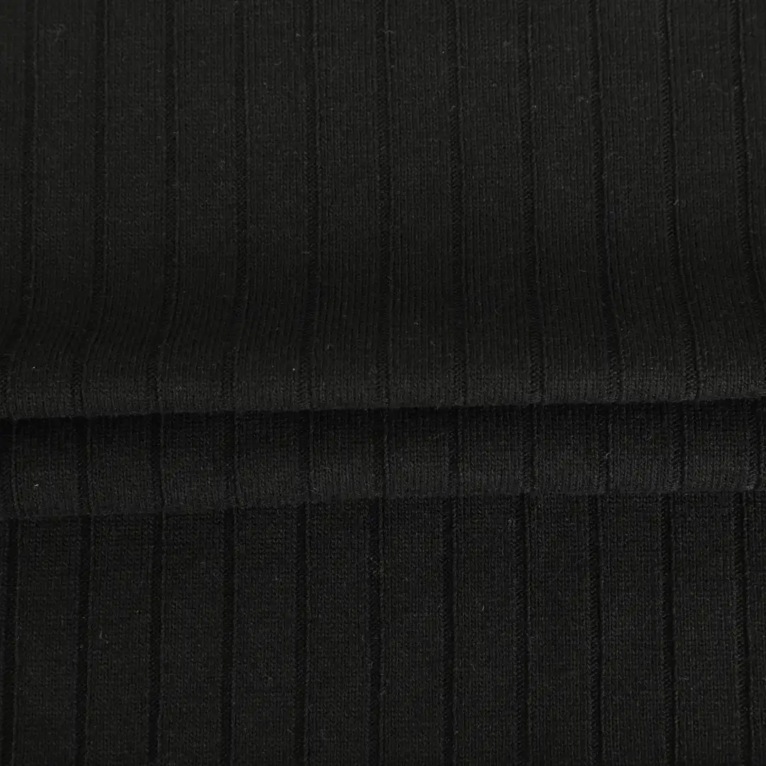 China Fabric for Polo Shirt,Hoodie Rib Knit Fabric Polyester Rayon Spandex Black color buy from China wholesaler bulk order at wholesale price free worldwide shipping Alibaba