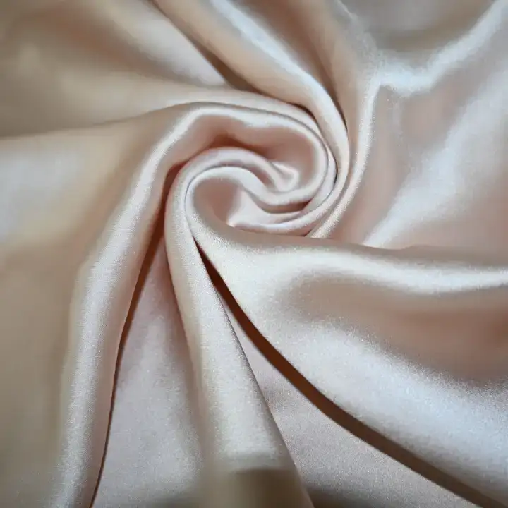 India Fabric for Blouse,Yoga Clothes Polyester Satin Synthetic Woven Fabric Polyester Peach color buy from India wholesaler bulk order at wholesale price free worldwide shipping Alibaba