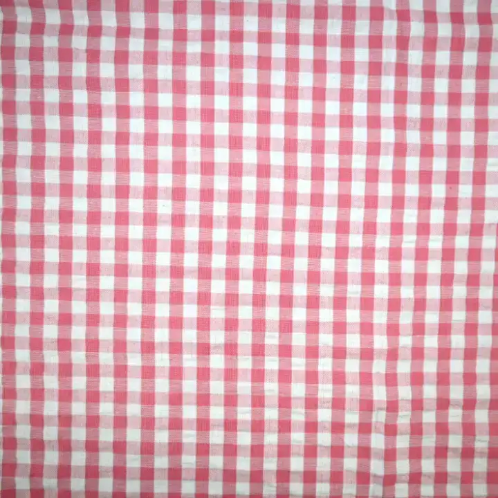 India Fabric for Shirt,Blouse,Crop Top Cotton Seersucker Natural Woven Fabric Cotton Pink Check color buy from India wholesaler bulk order at wholesale price free worldwide shipping Alibaba