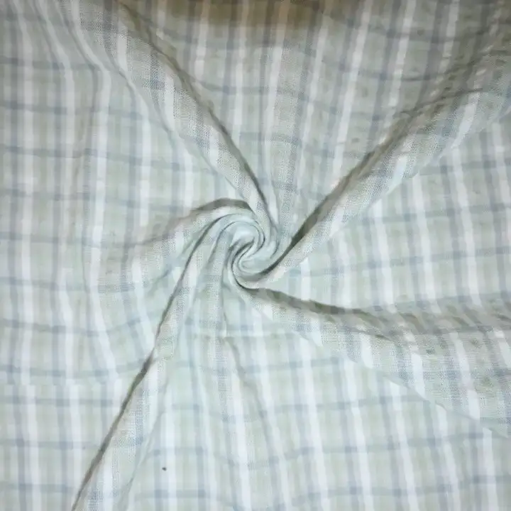 India Fabric for Shorts Yarn Dyed Check Natural Woven Fabric Cotton Green White Check color buy from India wholesaler bulk order at wholesale price free worldwide shipping Alibaba