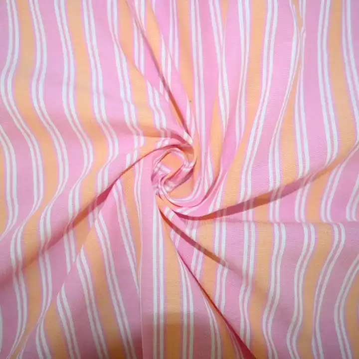 India Fabric for Shirt Cotton Stripe Natural Woven Fabric Cotton Pink Yellow Stripe color buy from India wholesaler bulk order at wholesale price free worldwide shipping Alibaba