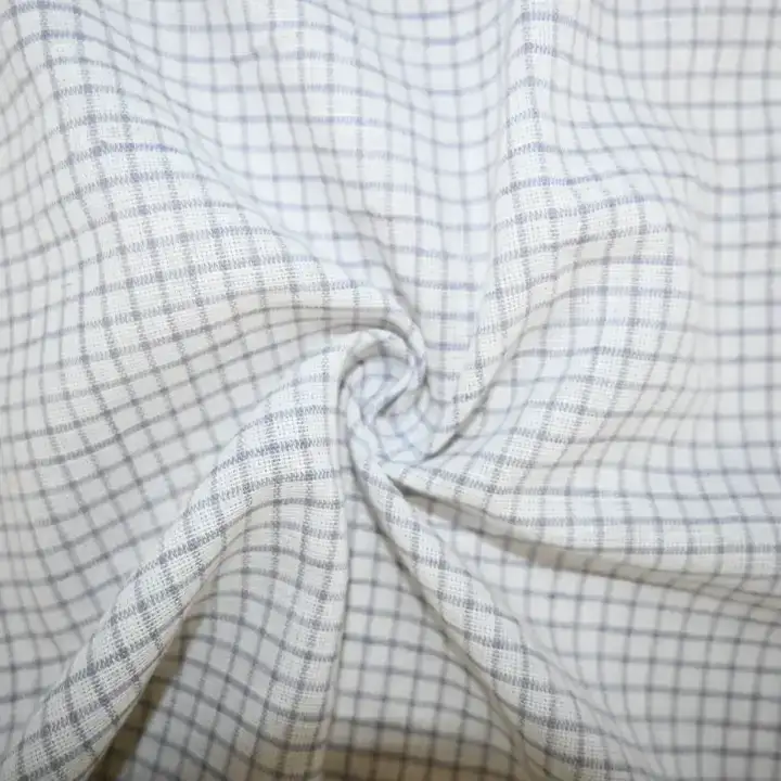 India Fabric for Shirt Linen/Cotton Plain Natural Woven Fabric Cotton Linen White Check color buy from India wholesaler bulk order at wholesale price free worldwide shipping Alibaba