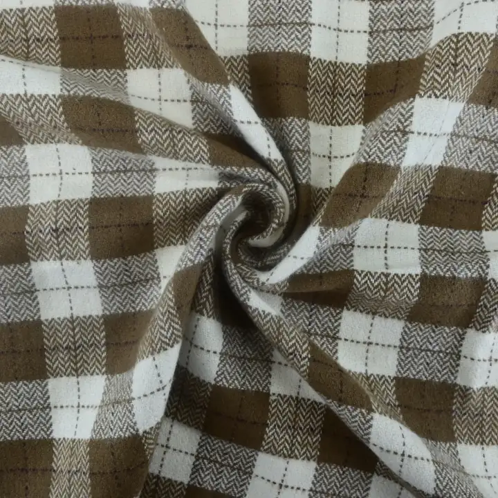 India Fabric for Shirt,Crop Top Cotton YD Flannel Natural Woven Fabric Cotton White/Brown Check color buy from India wholesaler bulk order at wholesale price free worldwide shipping Alibaba