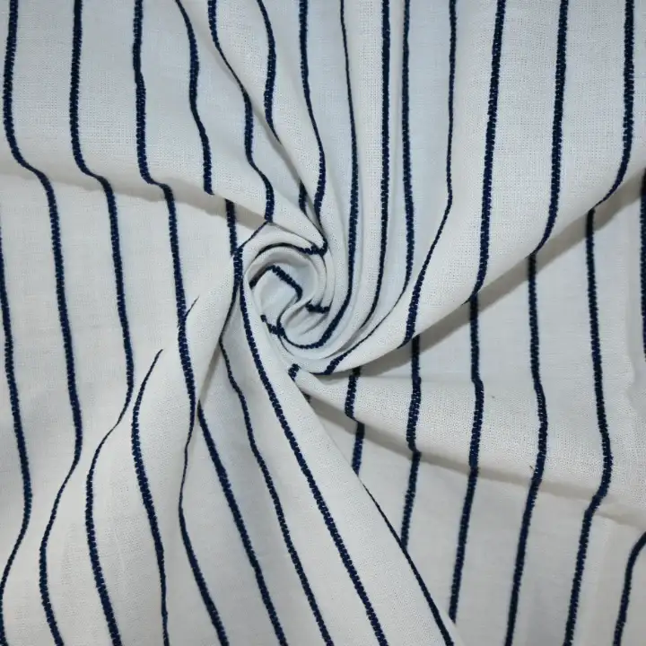 India Fabric for Shirt,Crop Top Cotton Dobby Natural Woven Fabric Cotton OtherFibre White/Blue Stripe color buy from India wholesaler bulk order at wholesale price free worldwide shipping Alibaba