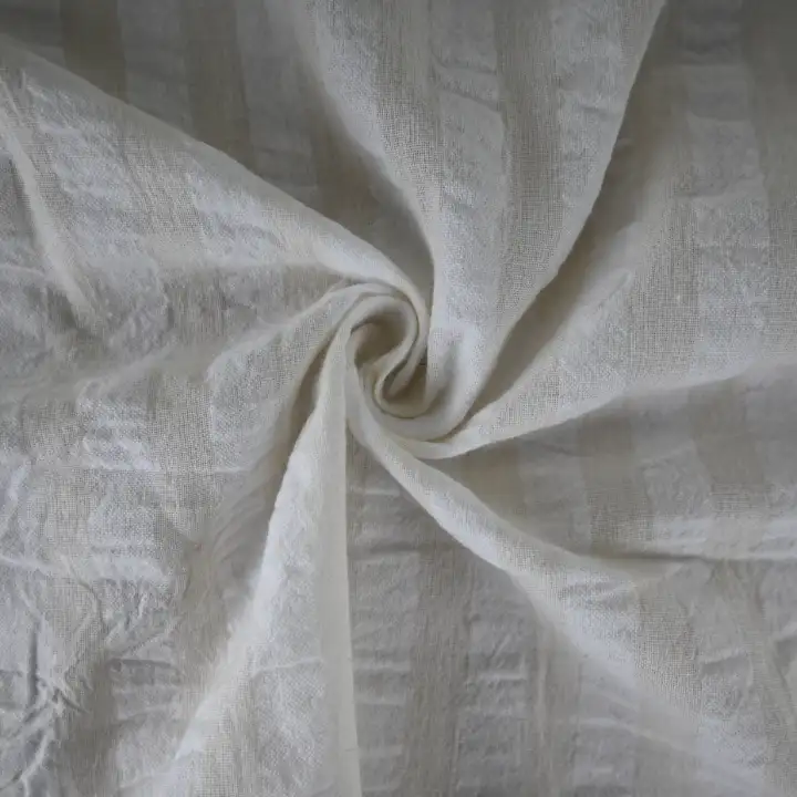 India Fabric for Dresses (Cardigan Open)  Cotton Seersucker Natural Woven Fabric Cotton Off White color buy from India wholesaler bulk order at wholesale price free worldwide shipping Alibaba
