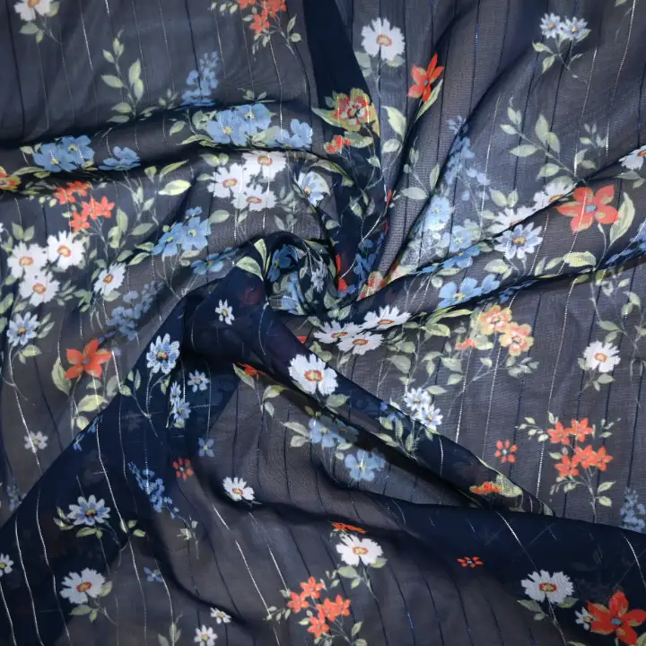 India Fabric for Blouse Polyester chiffon Synthetic Woven Fabric Polyester Lurex Flower Printed color buy from India wholesaler bulk order at wholesale price free worldwide shipping Alibaba