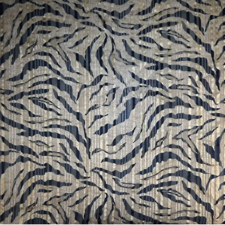 India Fabric for Blouse Polyester Lurex Stripe Print Synthetic Woven Fabric Polyester Lurex Beige Black Print color buy from India wholesaler bulk order at wholesale price free worldwide shipping Alibaba