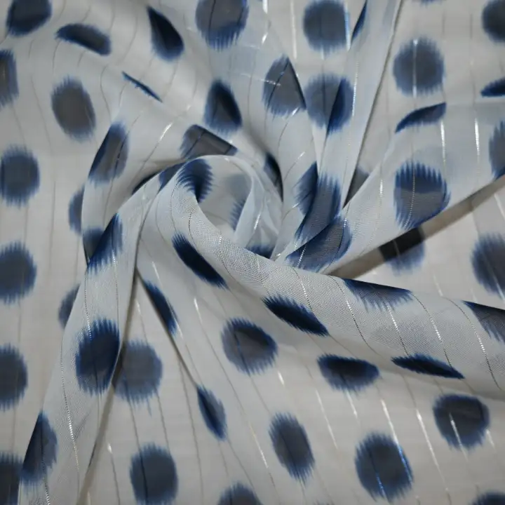 India Fabric for Blouse Polyester chiffon Synthetic Woven Fabric Polyester Lurex Dot Print color buy from India wholesaler bulk order at wholesale price free worldwide shipping Alibaba