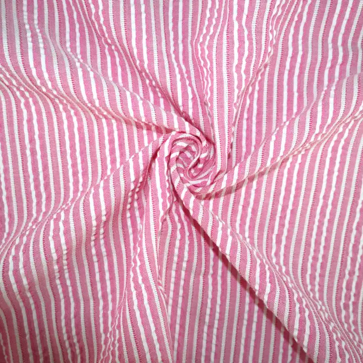 India Fabric for Pants Cotton Seersucker Natural Woven Fabric Cotton Pink Stripe color buy from India wholesaler bulk order at wholesale price free worldwide shipping Alibaba