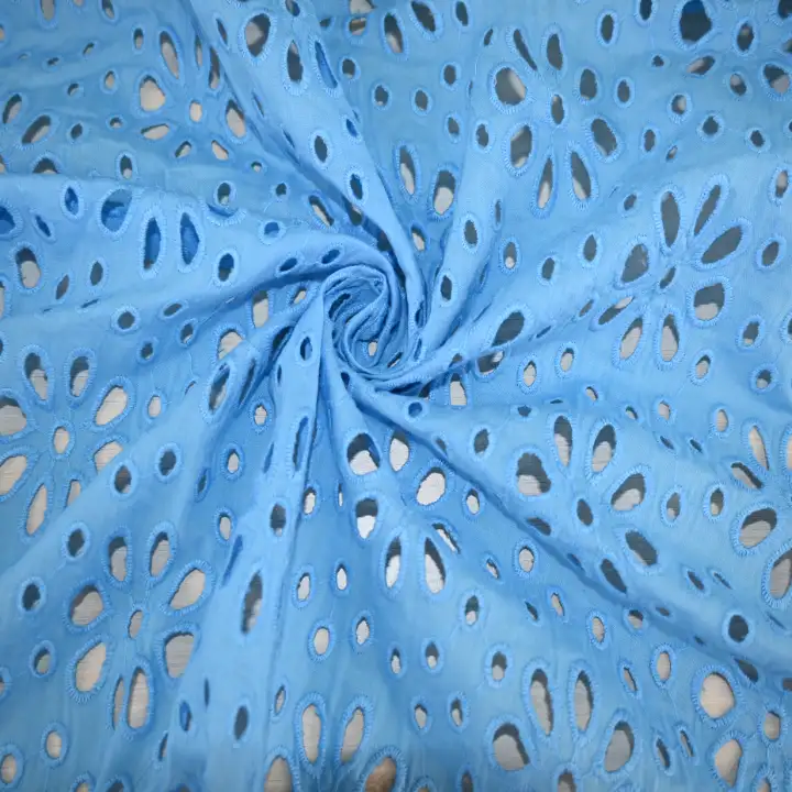 India Fabric for Blouse,Skirt,Dresses (Cardigan Open)  Schiffli Synthetic Woven Fabric Cotton Blue color buy from India wholesaler bulk order at wholesale price free worldwide shipping Alibaba