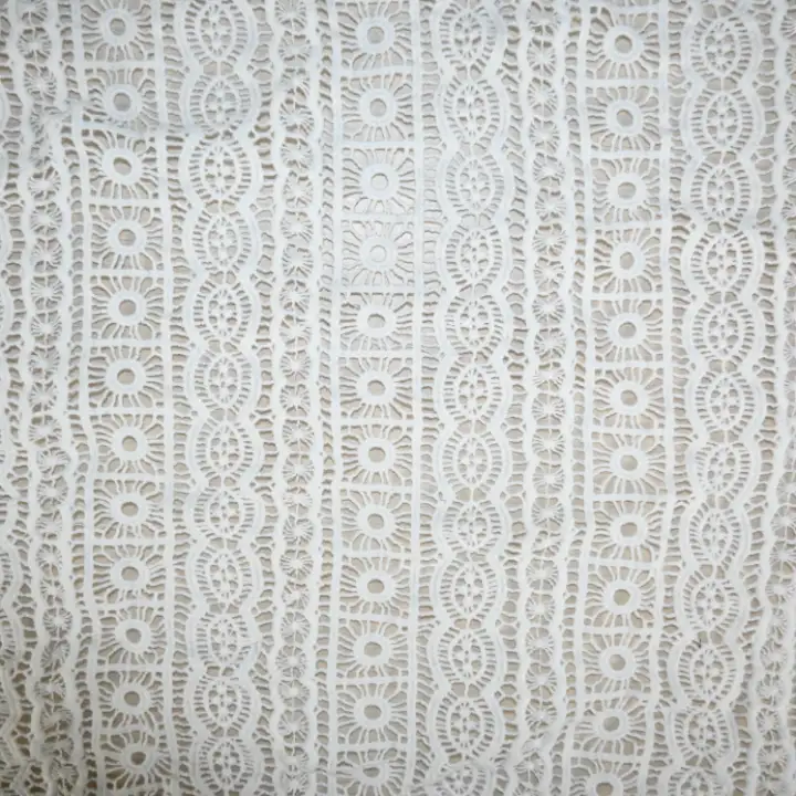 India Fabric for Dresses (Cardigan Open)  Chemical schiffli Synthetic Woven Fabric Polyester white color buy from India wholesaler bulk order at wholesale price free worldwide shipping Alibaba