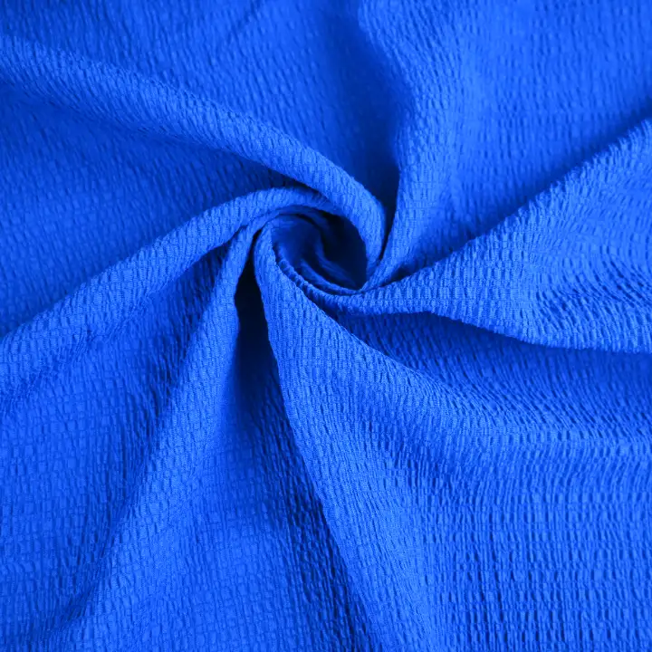 India Fabric for Blouse Polyester Crinkle Fabric Synthetic Woven Fabric Polyester Spandex Blue color buy from India wholesaler bulk order at wholesale price free worldwide shipping Alibaba
