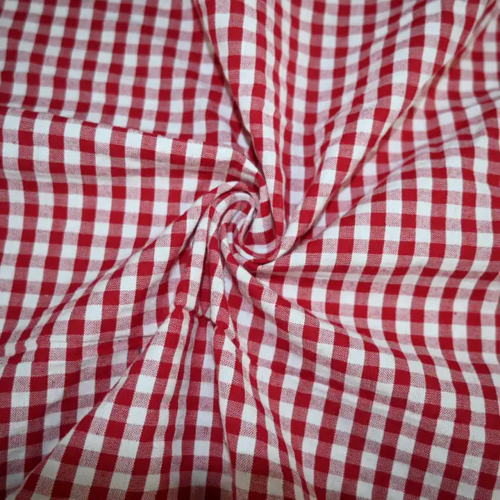 India Fabric for Shirt Cotton Seersucker Natural Woven Fabric Cotton Red Check color buy from India wholesaler bulk order at wholesale price free worldwide shipping Alibaba