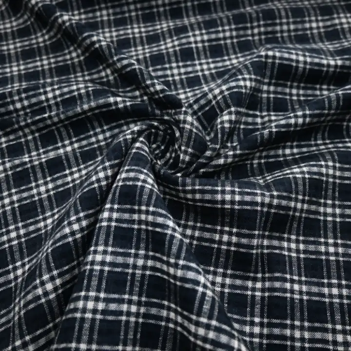 India Fabric for Shirt Cotton Dobby Natural Woven Fabric COTTON VISCOSE Black Cream Check color buy from India wholesaler bulk order at wholesale price free worldwide shipping Alibaba