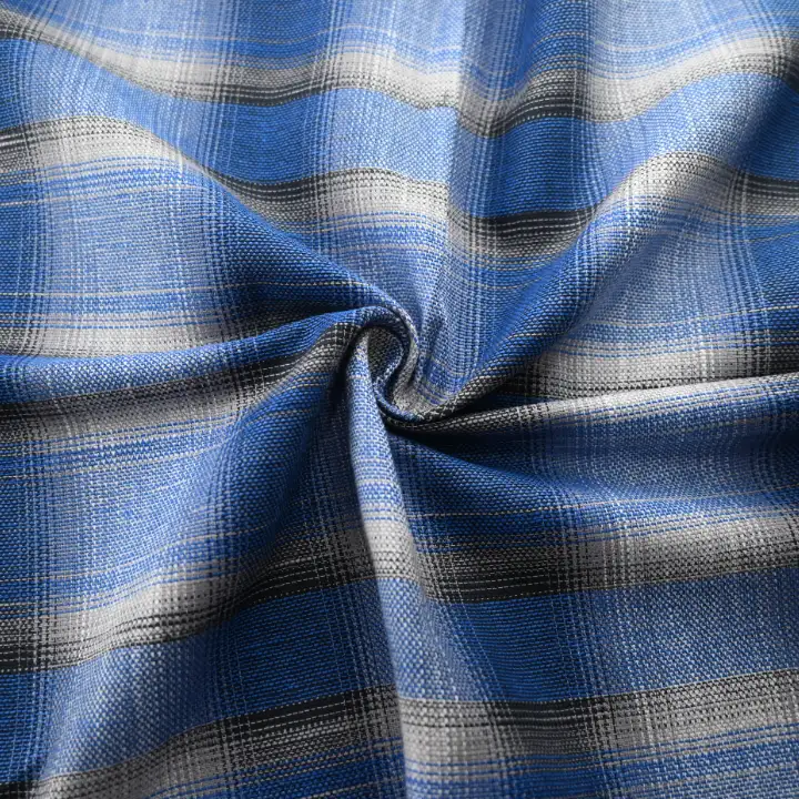 India Fabric for Shirt Yarn Dyed Check Synthetic Woven Fabric COTTON Blue Check color buy from India wholesaler bulk order at wholesale price free worldwide shipping Alibaba